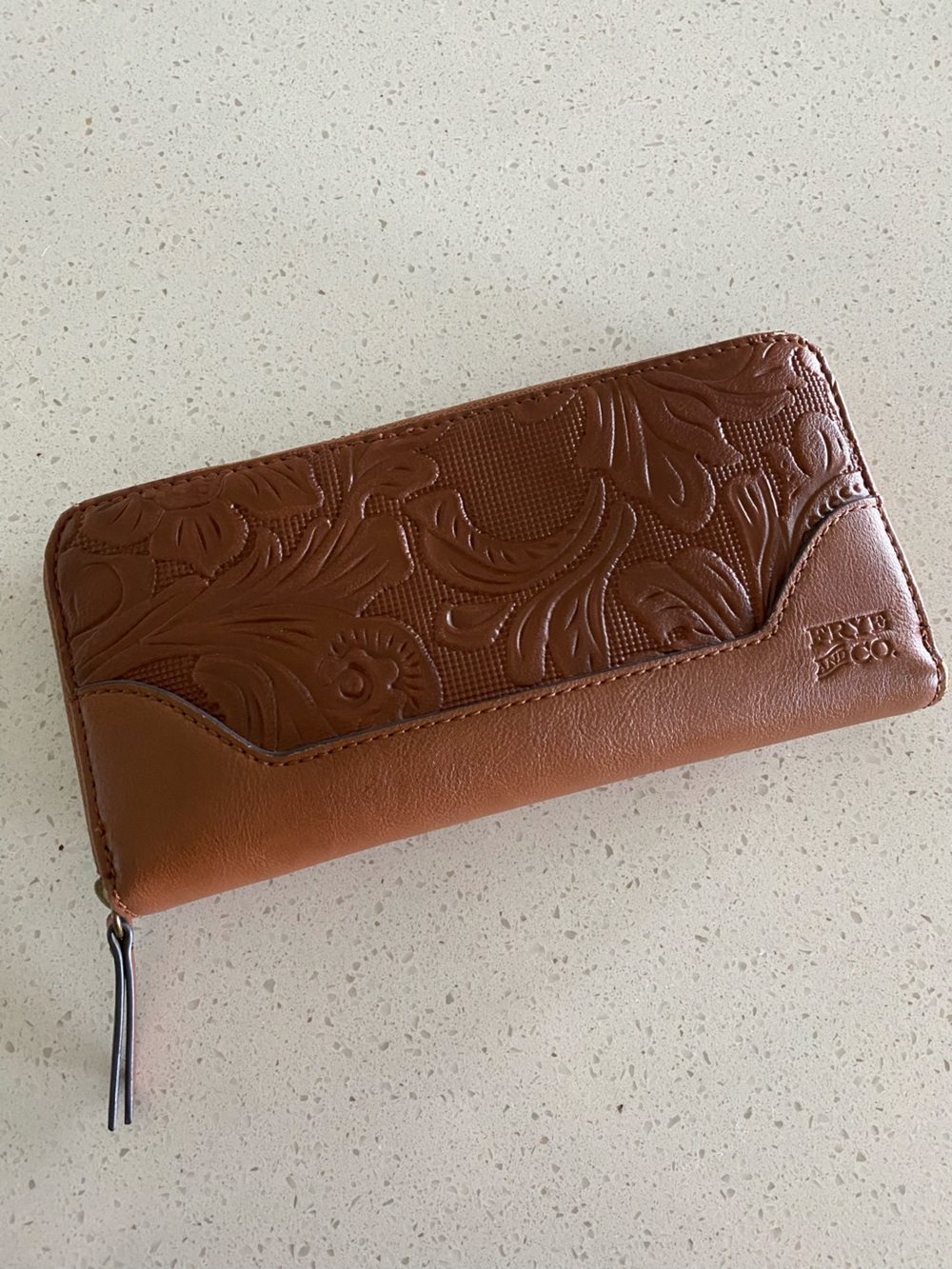 Frye and Co. Embossed Floral Brown Leather Wallet